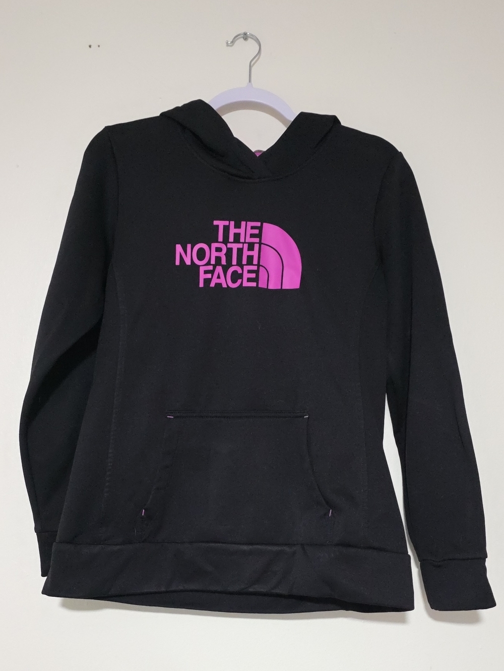 The North Face Black Hoodie with Pink Logo